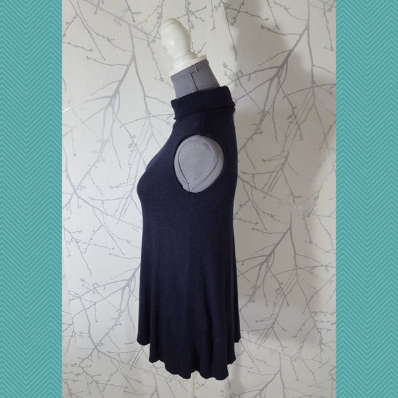 Saks Fifth Avenue Navy Knit Sleeveless Turtleneck Tunic Sweater - Picture 3 of 5